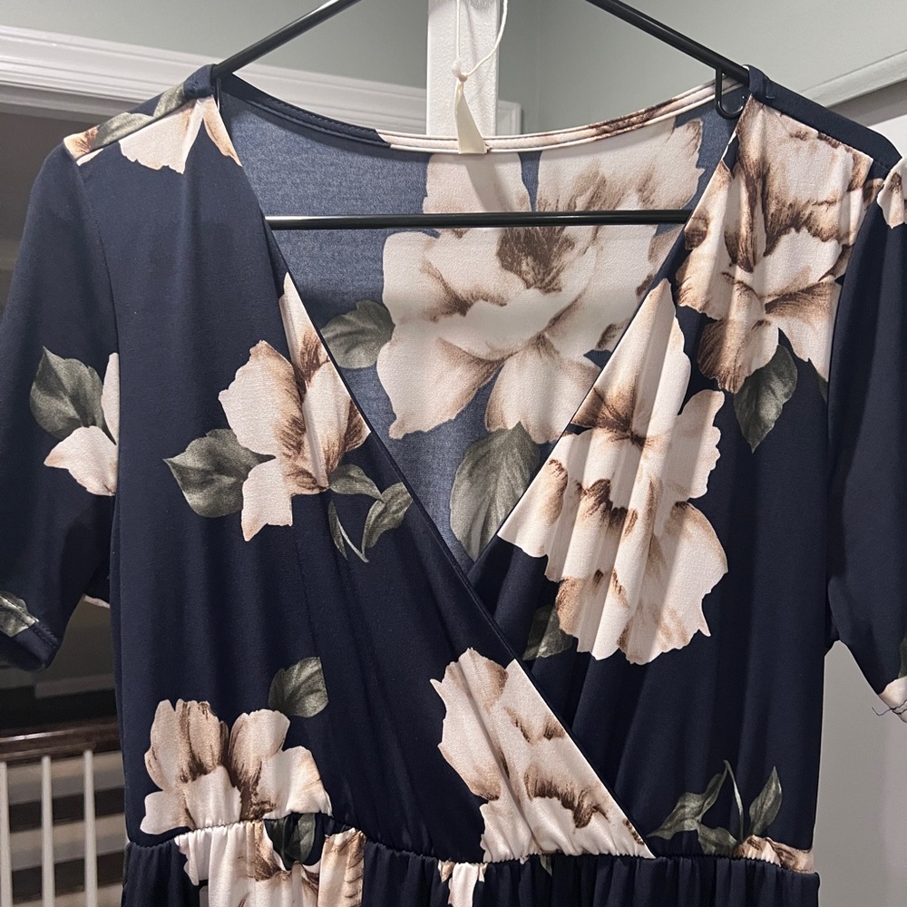 PinkBlush Navy Blue Floral Hi-Low Wrap Dress